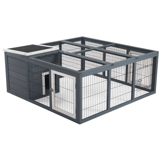 Rabbit Hutch Bunny Cage with Openable Main House Indoor Outdoor Waterproof Rabbit House Guinea Pig Cage for Small Animals with Three Ventilation Doors Gray