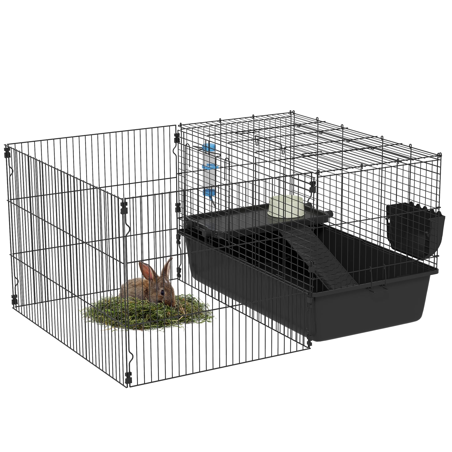 Small Animal Cage with Playpen, Pet Habitat Indoor for Guinea Pigs Hedgehogs Bunnies with Accessories, Water Bottle, Food Dish, Feeding Trough, 42inches x 33inches x 21inches