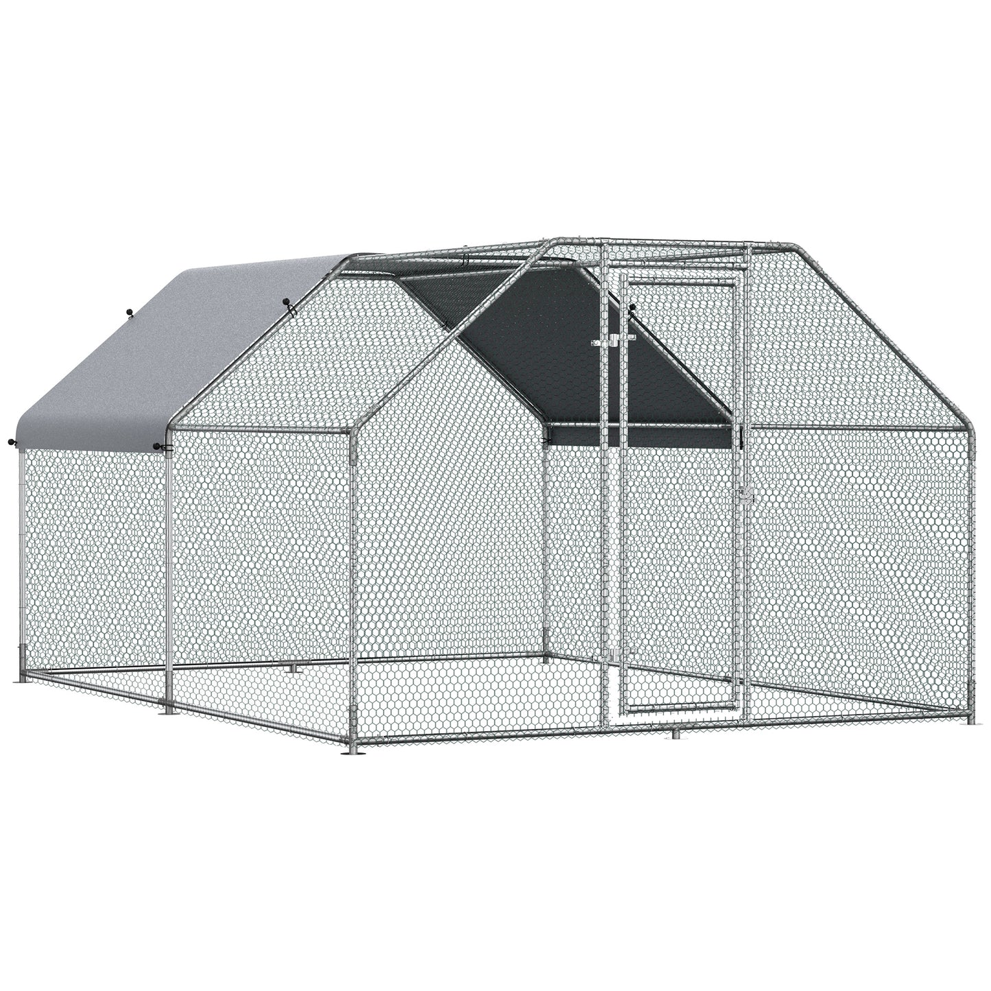 Large Chicken Coop Metal Chicken Run with Waterproof and Anti-UV Cover Flat Shaped Walk-in Fence Cage Hen House for Outdoor and Yard Farm Use 1.26inches Tube Diameter 9ft x 12ft x 6.5ft