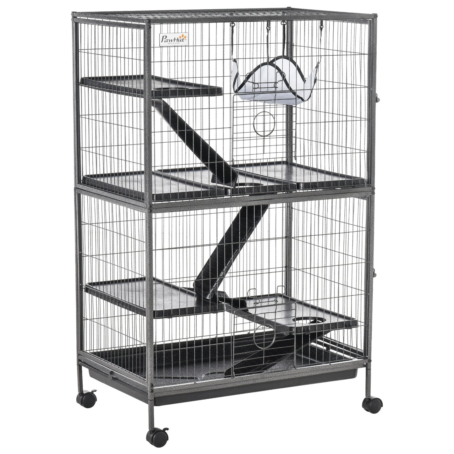 50inches H 5-Tier Small Animal Cage Ferret Cage Large Chinchilla Cage with Hammock Accessory Heavy-Duty Steel Wire Small Animal Habitat with 4 Doors Removable Tray Silver