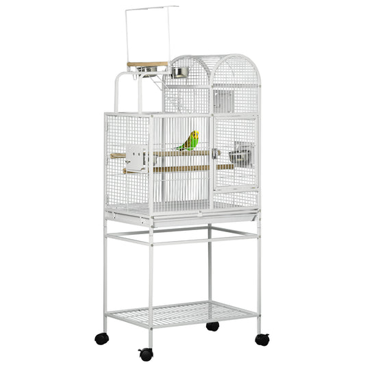 55inches Large Parrot Cage with Toy Hooks Above Top Bird Perch Tray Food Cups Rolling Stand Bird Cage for Cockatiels Parakeets Lovebirds