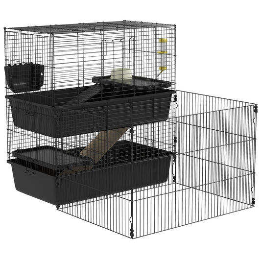 Small Animal Cage with Playpen, Multi-level Pet Habitat Indoor for Guinea Pigs Hedgehogs Bunnies with Accessories, Water Bottle, Food Dish, Feeding Trough, 42inches x 33inches x 36inches