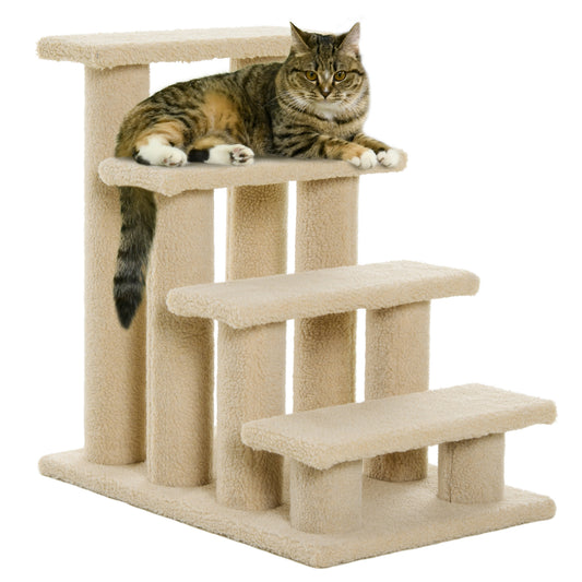 25inches 4-Step Multi-Level Carpeted Cat Scratching Post Pet Stairs Beige