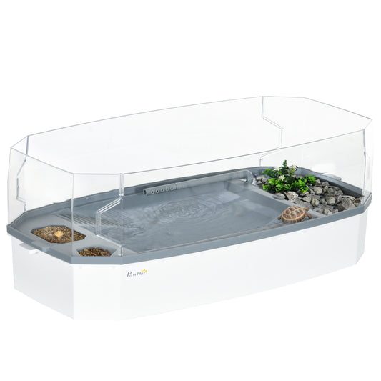 Turtle Tank Kit, Turtle Aquarium with Basking Platform, Water Pump, Filter Layer Design, Full View Visually Reptile Habitat, Easy to Clean and Change Water, Multi Functional Area