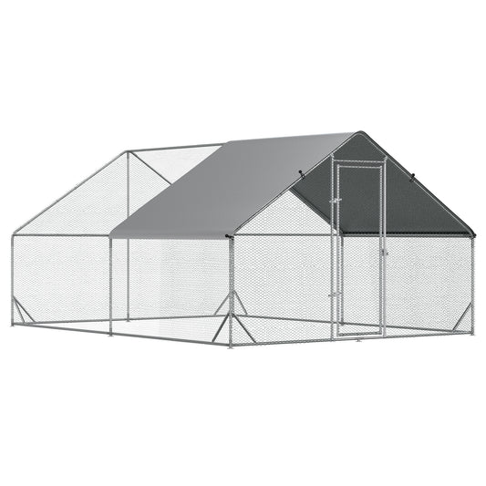 Large Chicken Coop Metal Chicken Run with Waterproof and Anti-UV Cover, Spire Shaped Walk in Fence Cage Hen House for Outdoor and Yard Farm Use, 1inches Tube Diameter, 9.8' x 13.1' x 6.6'