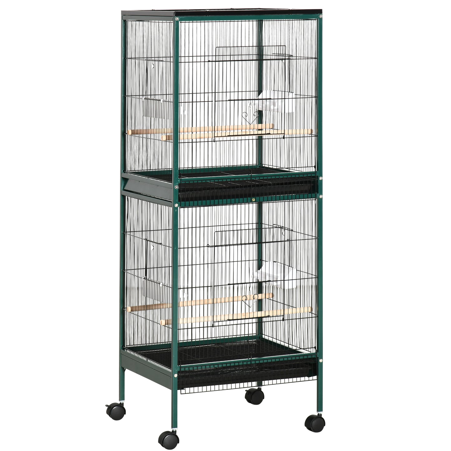 55-Inch Large Flight Bird Cage Bird Aviary Indoor with Multi-Door Design Parrot Cage with Stand & Tray for Budgies Canaries Finches Green