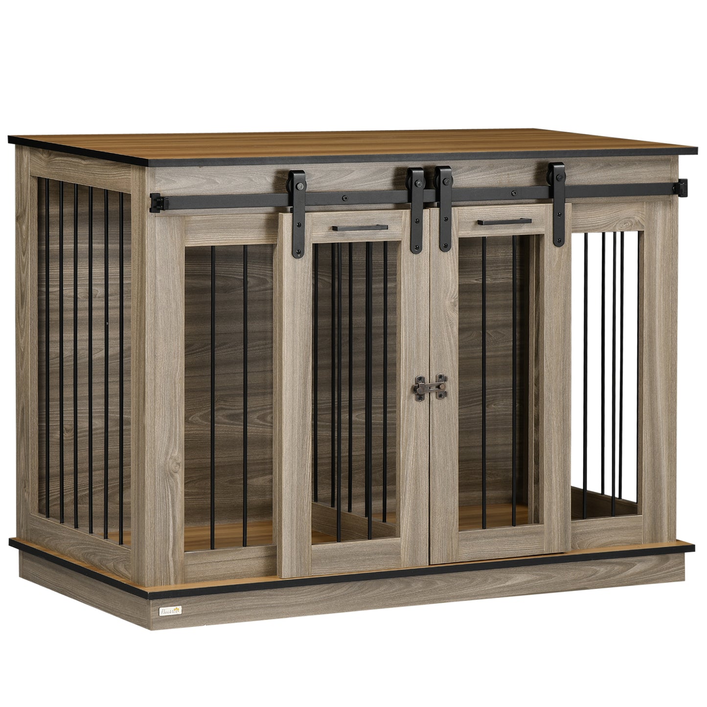 Dog Crate Furniture with Divider Dog Crate End Table for Small to Large Dogs Large Indoor Dog Kennel with Double Doors 47inchesW x 23.5inchesD x 35inchesH Oak