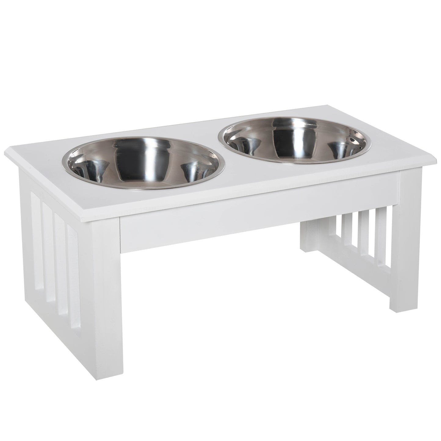 6inches Height Small Puppy Dog Feeding Station for Messy Pets Stainless Steel Elevated Dog Bowls with Modern Wooden Frame Dog Food Stand Pet Feeding Station White