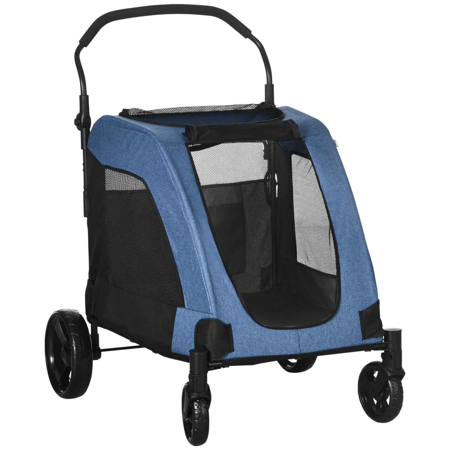 Pet Stroller Universal Wheel with Storage Basket Ventilated Foldable Oxford Fabric for Medium Size Dogs, Blue