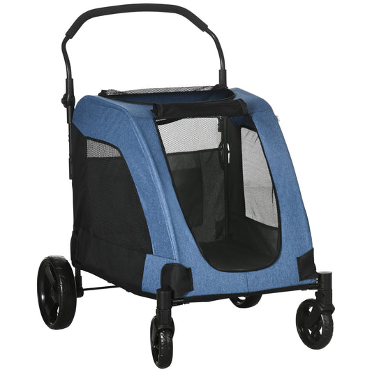 Pet Stroller Universal Wheel with Storage Basket Ventilated Foldable Oxford Fabric for Medium Size Dogs, Blue