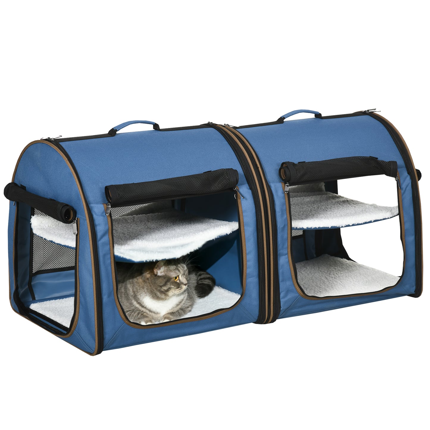 39inches Portable Soft-Sided Pet Cat Carrier with Divider Two Compartments Soft Cushions & Storage Bag Blue