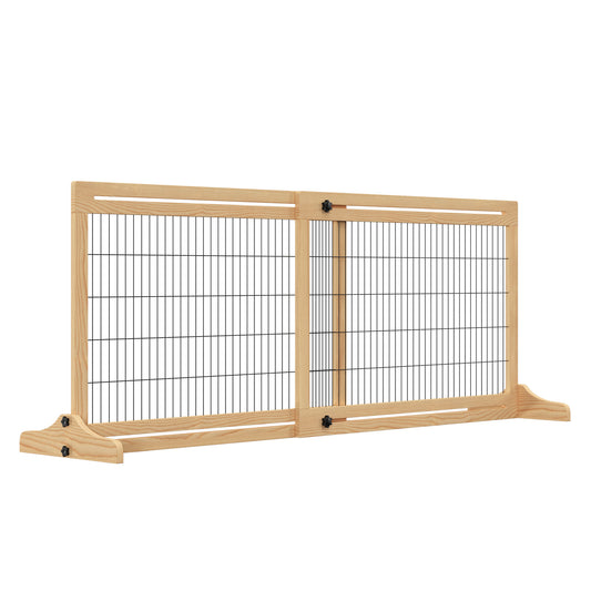 72inches W x 27.25inches H Extra Wide Freestanding Pet Gate with Adjustable Length Dog Cat Barrier for House Doorway Hallway Natural