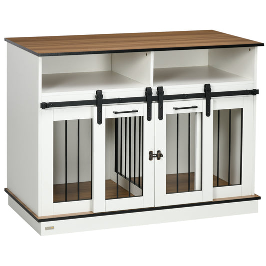 Dog Crate Furniture for Large Dogs or Double Dog Kennel for Small Dogs with Shelves Sliding Doors 47inches x 23.5inches x 35inches White