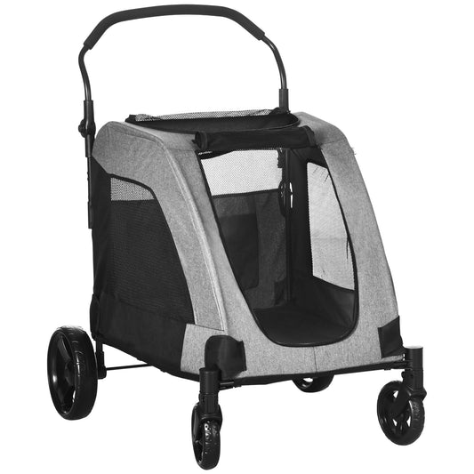 Pet Stroller Universal Wheel with Storage Basket Ventilated Foldable Oxford Fabric for Medium Size Dogs, Grey