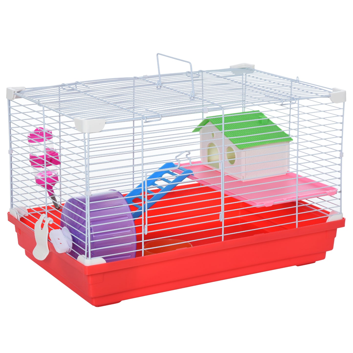 18.5inches Hamster Cage with Exercise Wheel and Water Bottle Dish Rat House and Habitat 2-Story Design Red