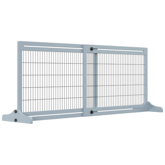 72inches W x 27.25inches H Extra Wide Freestanding Pet Gate with Adjustable Length Dog Cat Barrier for House Doorway Hallway Blue-grey