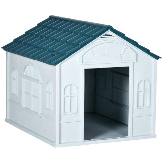 Plastic Dog House Water Resistant Puppy Shelter Indoor Outdoor with Door Easy to Assemble for Large Dogs Blue