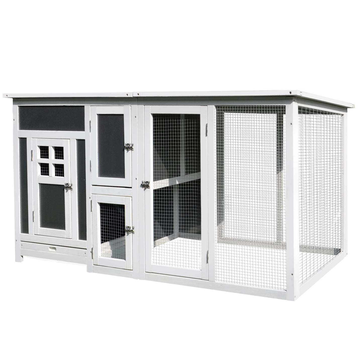 63inches Outdoor Chicken Coop Wooden Chicken Cage with Run Area Nesting Box Hen House with Waterproof Roof Removable Tray