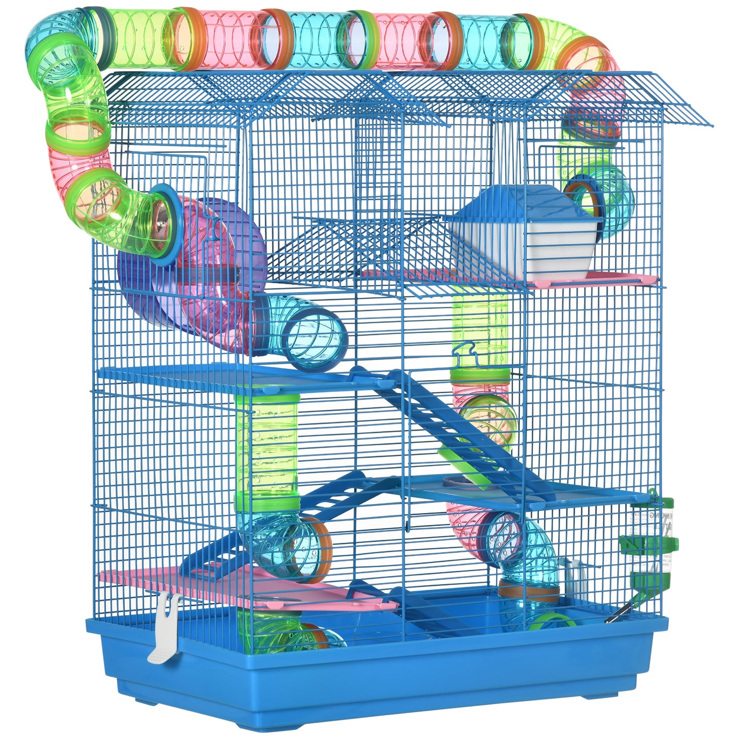 18.5inches 5 Tier Hamster Cage with Tubes and Tunnels, Small Animal Cage, Rat Gerbil Cage with Water Bottle, Food Dish, Exercise Wheel, Blue