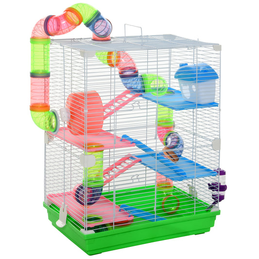 18inches 5 Tier Hamster Cage with Tubes and Tunnels, Small Animal Cage with Portable Carry Handle, Rat Gerbil Cage with Water Bottle, Food Dish, Exercise Wheel