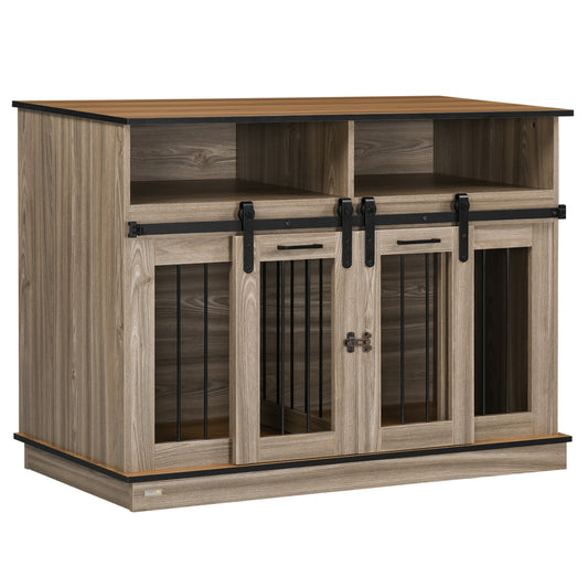 Dog Crate Furniture for Large Dogs or Double Dog Kennel for Small Dogs with Shelves Sliding Doors 47inches x 23.5inches x 35inches Oak