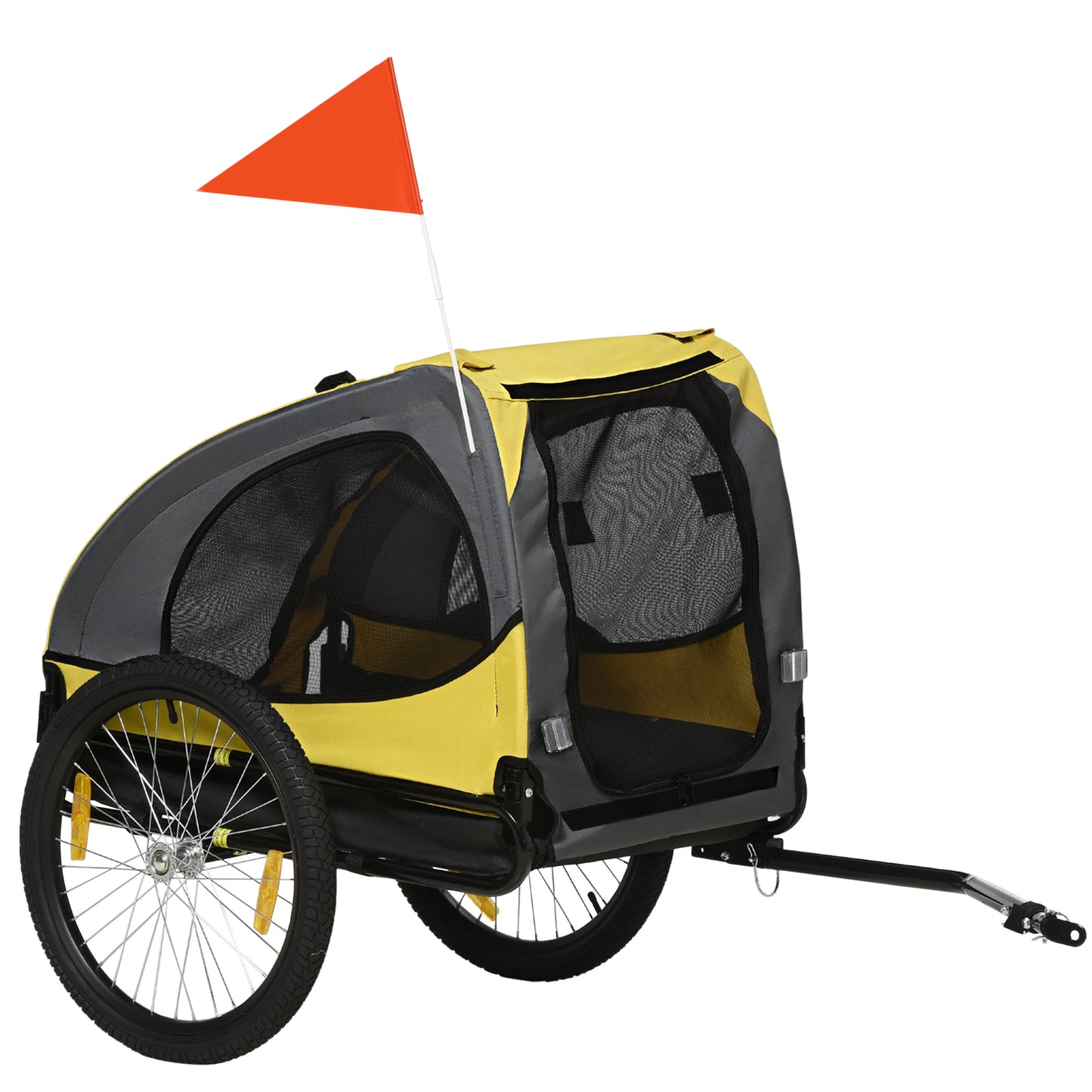 Dog Bike Trailer Pet Bike Wagon with Steel Frame Hitch Coupler Quick Release Wheels Reflectors Flag Pet Travel Carrier for Medium Dogs Yellow