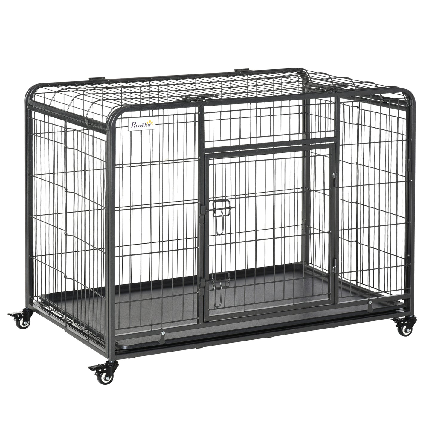 Folding Design Heavy Duty Metal Dog Cage Crate & Kennel with Removable Tray and Cover & 4 Locking Wheels Indoor/Outdoor 43inches