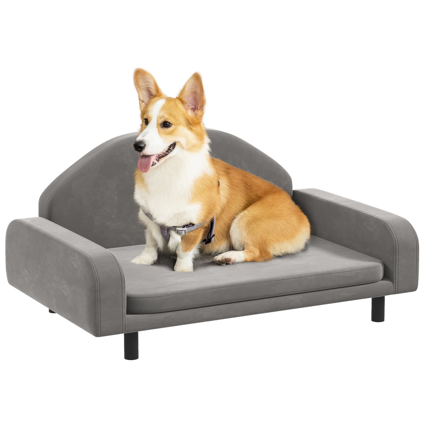 Raised Dog Sofa Elevated Pet Sofa for Small and Medium Dogs with Soft Cushion Removable Cover Anti-Slip Pads Gray