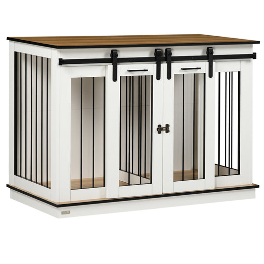 Dog Crate Furniture with Divider, Dog Crate End Table for Small to Large Dogs, Large Indoor Dog Kennel with Double Doors, 47inchesW x 23.5inchesD x 35inchesH, White