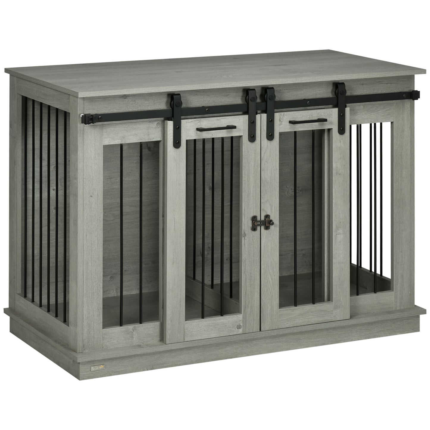 Dog Crate Furniture with Divider Dog Crate End Table for Small to Large Dogs Large Indoor Dog Kennel with Double Doors 47inchesW x 23.5inchesD x 35inchesH Gray