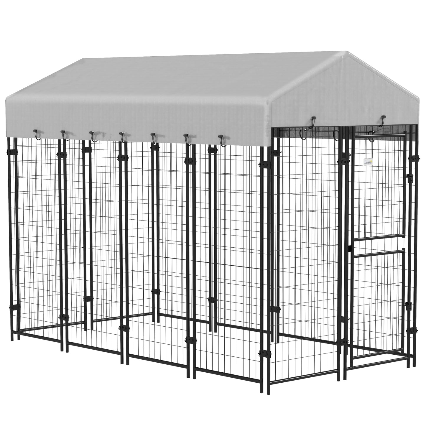 7.8' x 6' Dog Kennel Outdoor with Waterproof Cover, Dog Playpen for Extra Large Dogs with Two Part Door Design, Silver