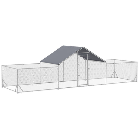 Large Metal Chicken Coop Chicken Run for Chicken Ducks and Rabbits with Waterproof and Anti-UV Cover Walk-in Poultry Cage Hen House for Outdoor and Yard Farm Use 23ft x 6.6ft x 6.4ft