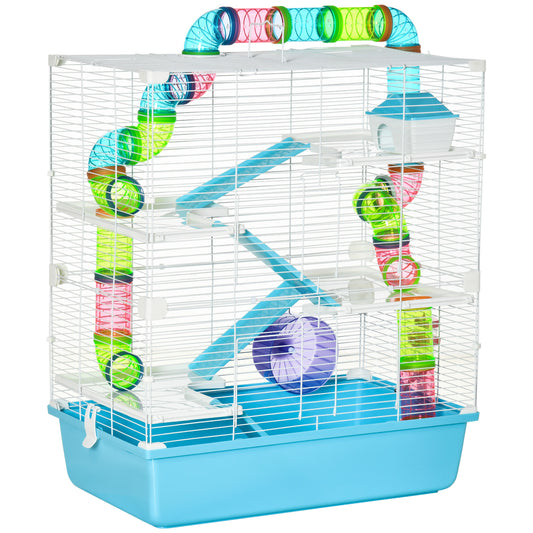 Extra Large 23inches Hamster Cage with Tubes and Tunnels Portable Carry Handles Rat House and Habitats Big 5-Tier Design Includes Exercise Wheel Water Bottle Food Dish Light Blue