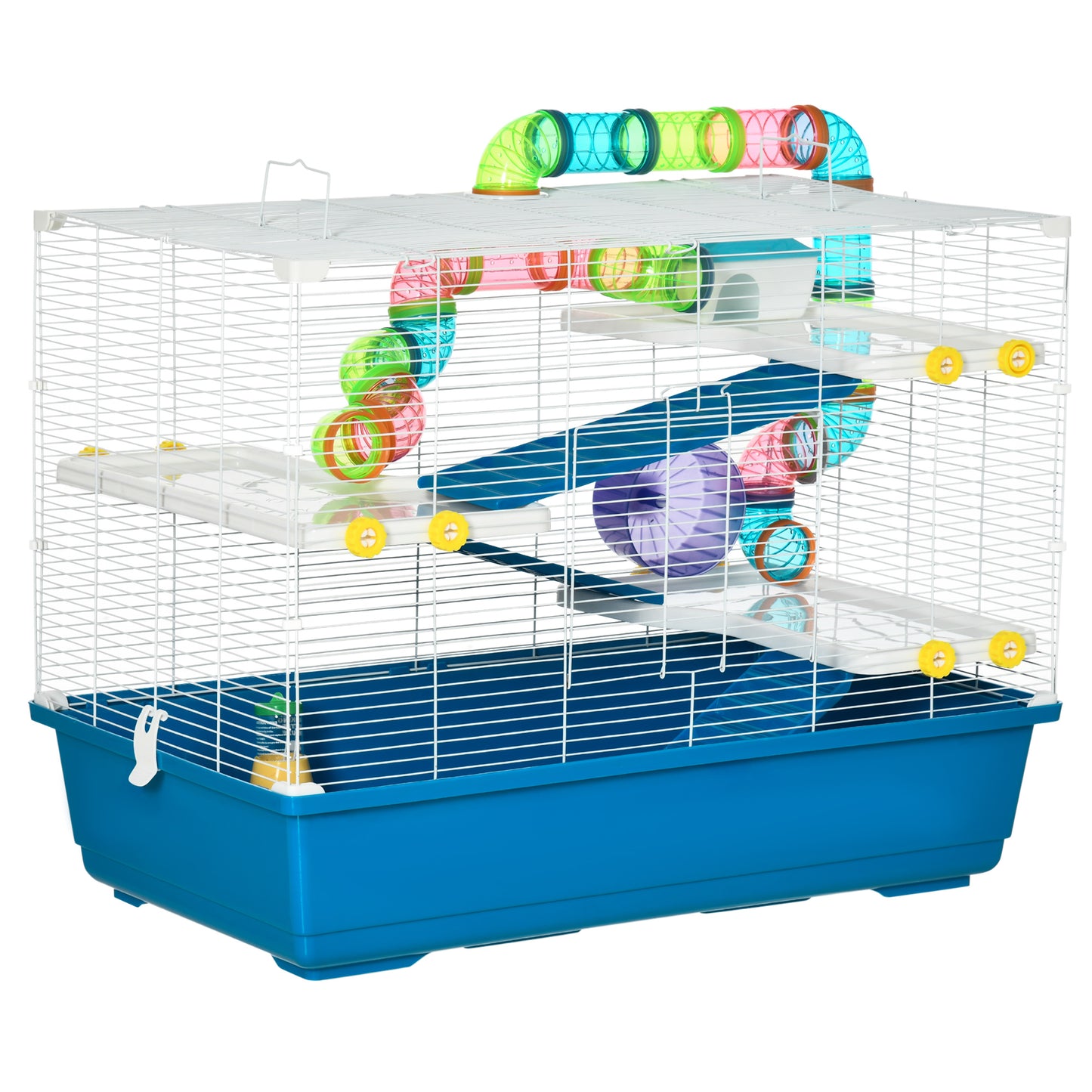 31inches Extra Large Hamster Cage with Tubes and Tunnels 4 Tier Small Animal Cage with Portable Carry Handles Rat Gerbil Cage with Water Bottle Food Dish Exercise Wheel