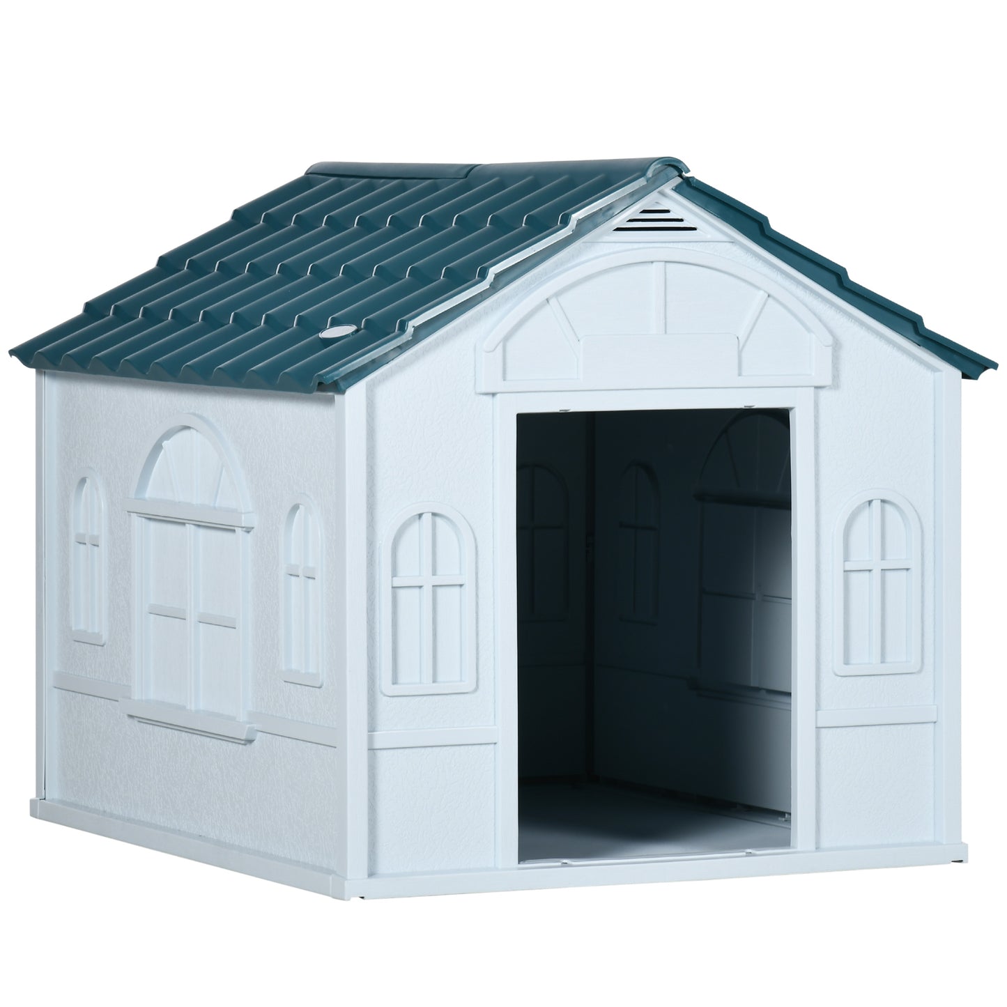 Plastic Dog House Water Resistant Puppy Shelter Indoor Outdoor with Door Easy to Assemble for Medium and Small Dogs Blue