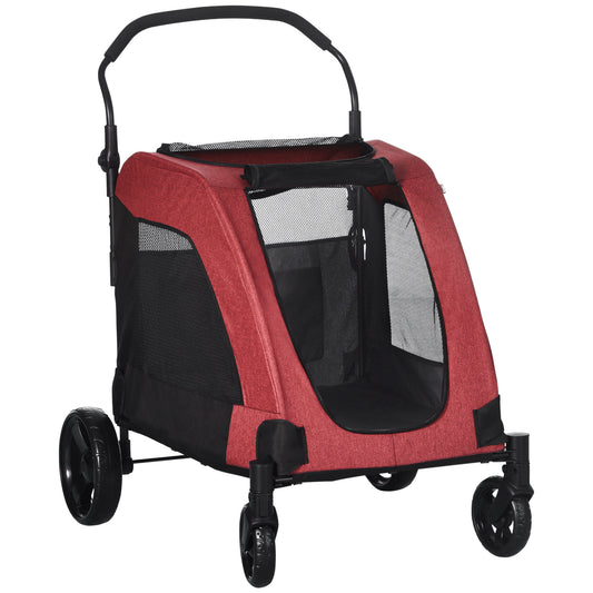 Pet Stroller Universal Wheel with Storage Basket Ventilated Foldable Oxford Fabric for Medium Size Dogs Red