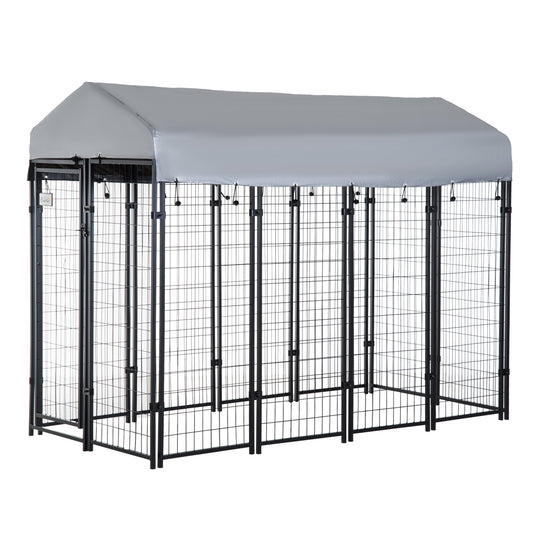 8ft x 4ft x 6ft Dog Playpen Outdoor Dog Kennel Dog Exercise Pen with Lockable Door Water-resistant Canopy for Medium and Large Dogs