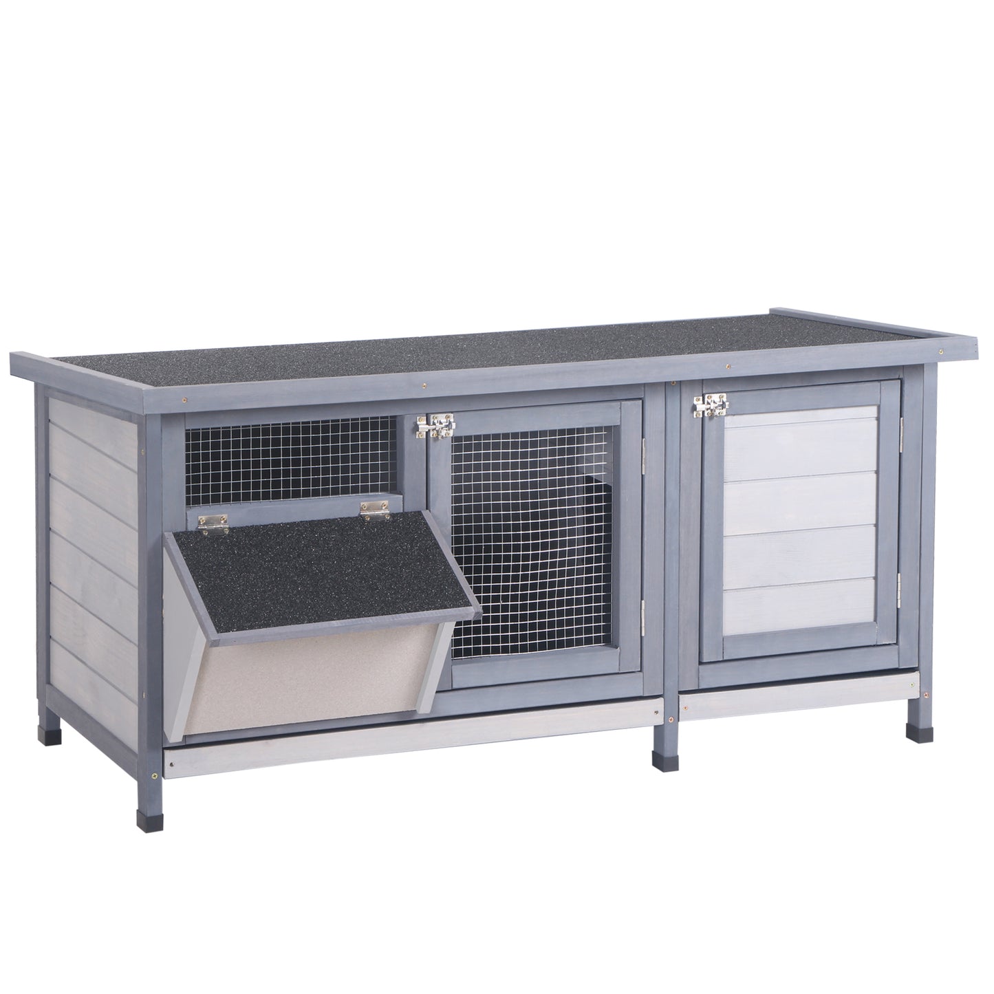 Wooden Rabbit Hutch Bunny Hutch Cage Guinea Pig with Waterproof Roof No Leak Tray and Feeding Trough Indoor/Outdoor Gray