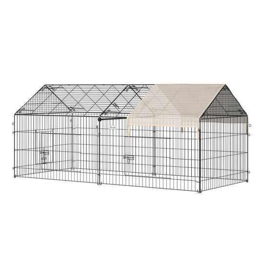 Catio Metal Chicken Coop, 86.5inches x 40.5inches Portable Small Animal Playpen for Rabbit, Outdoor Dog Kennel with Water-resistant Cover, Beige