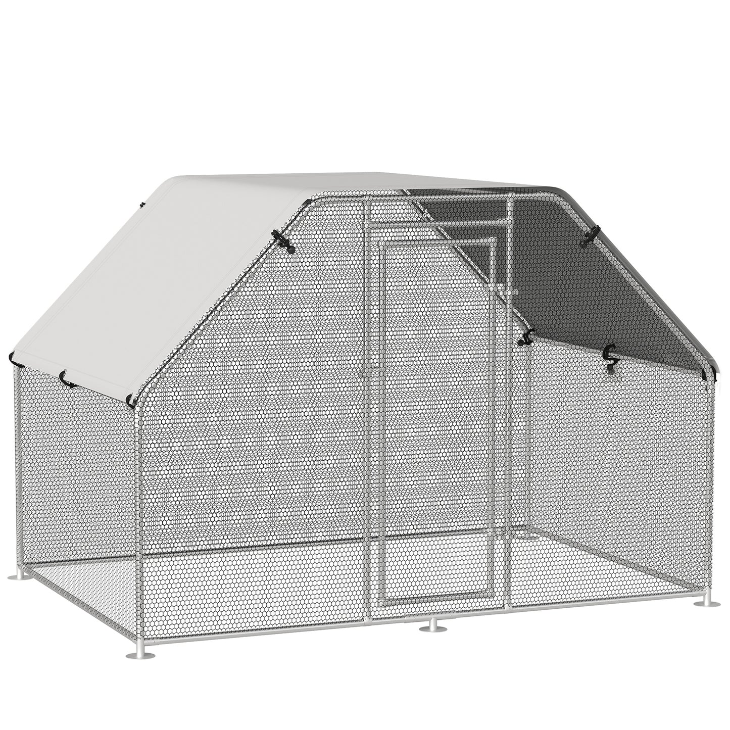 Large Chicken Coop Metal Chicken Run with Waterproof and Anti-UV Cover, Flat Shaped Walk-in Fence Cage Hen House for Outdoor and Yard Farm Use, 1.26inches Tube Diameter, 9' x 6' x 6.5'