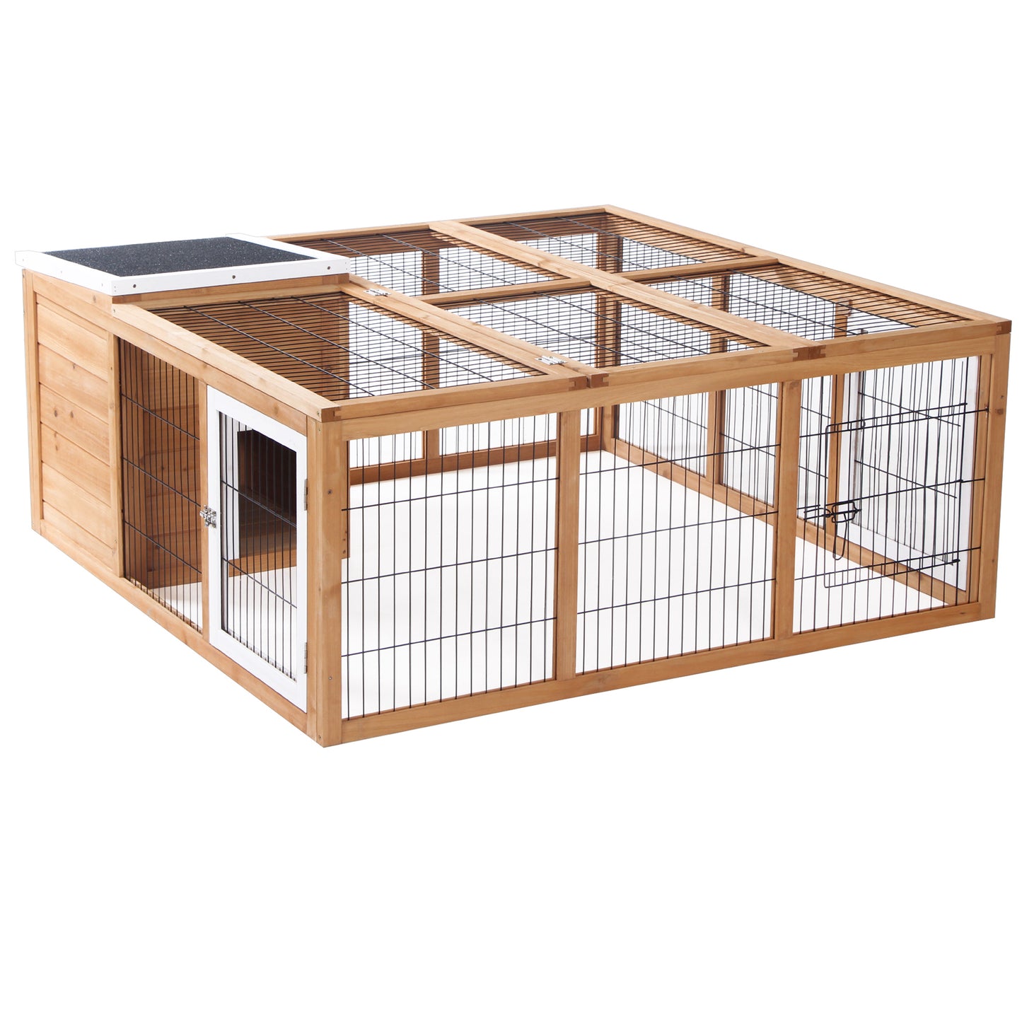 Rabbit Hutch Bunny Cage with Openable Main House Indoor Outdoor Waterproof Rabbit House Guinea Pig Cage for Small Animals with Three Ventilation Doors Natural