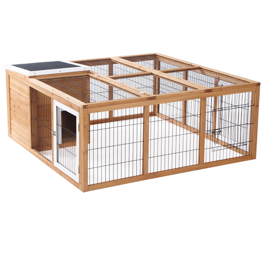 Rabbit Hutch Bunny Cage with Openable Main House Indoor Outdoor Waterproof Rabbit House Guinea Pig Cage for Small Animals with Three Ventilation Doors Natural