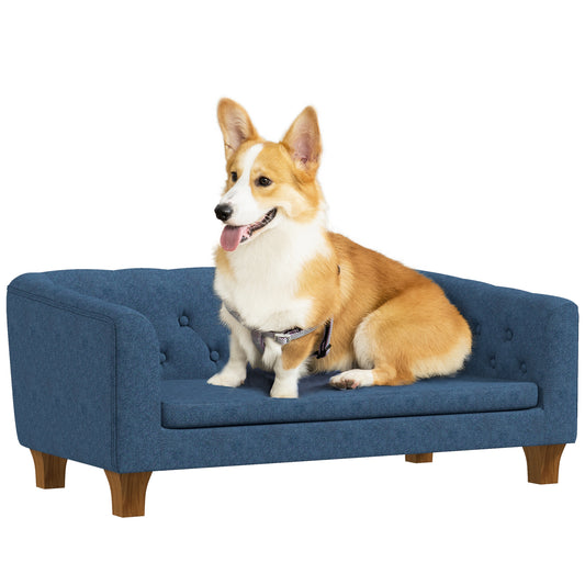 Raised Dog Sofa Elevated Pet Couch for Small and Medium Dogs with Removable Soft Cushion Anti-Slip Pads Simple Installation Blue