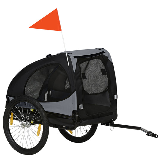 Dog Bike Trailer Pet Bike Wagon with Steel Frame Hitch Coupler Quick Release Wheels Reflectors Flag Pet Travel Carrier for Medium Dogs Black