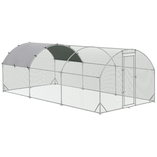 Large Chicken Coop Metal Chicken Run with Waterproof and Anti-UV Cover, Dome Shaped Walk-in Fence Cage Hen House for Outdoor and Yard Farm Use, 1inches Tube Diameter, 9.2' x 18.7' x 6.5'