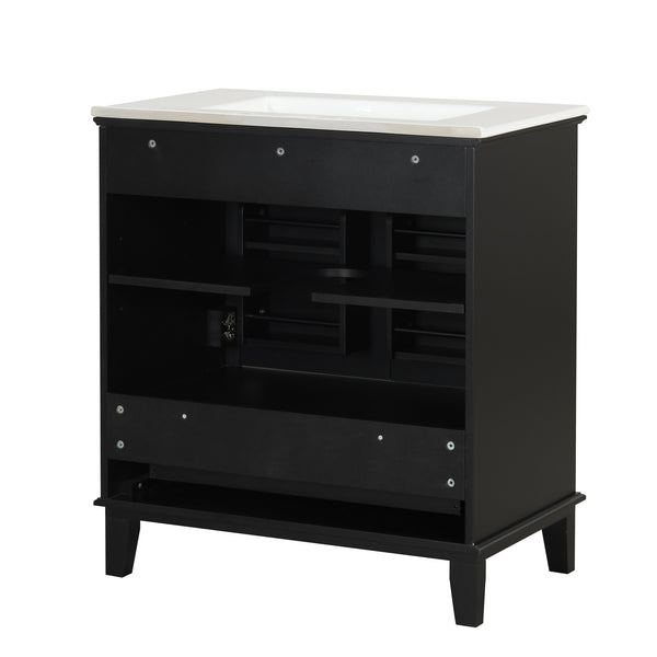 30" Bathroom Vanity with Sink Combo, Multi-functional Bathroom Cabinet with Doors and Drawer, Solid Wood and MDF Board, Black