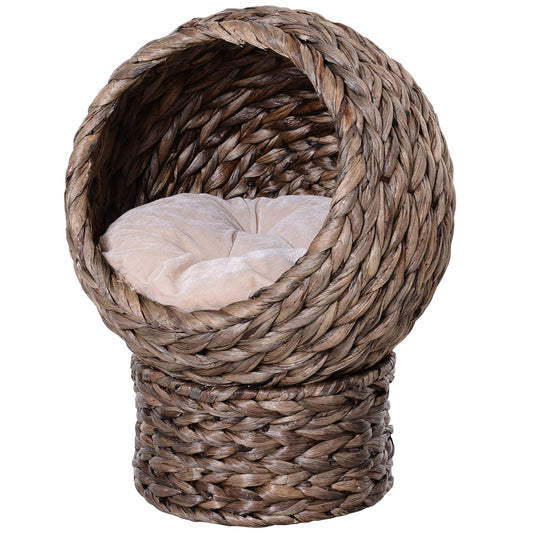 Handwoven Elevated Cat Bed with Soft Cushion & Cat Egg Chair Shape Cat Basket Bed Kitty House with Stand Raised Wicker Cat Bed for Indoor Cats 23.5inches H Gray