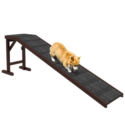 Dog Ramp for Bed, Pet Ramp for Dogs with Non-Slip Carpet and Top Platform, 74inches x 16inches x 25inches, Brown