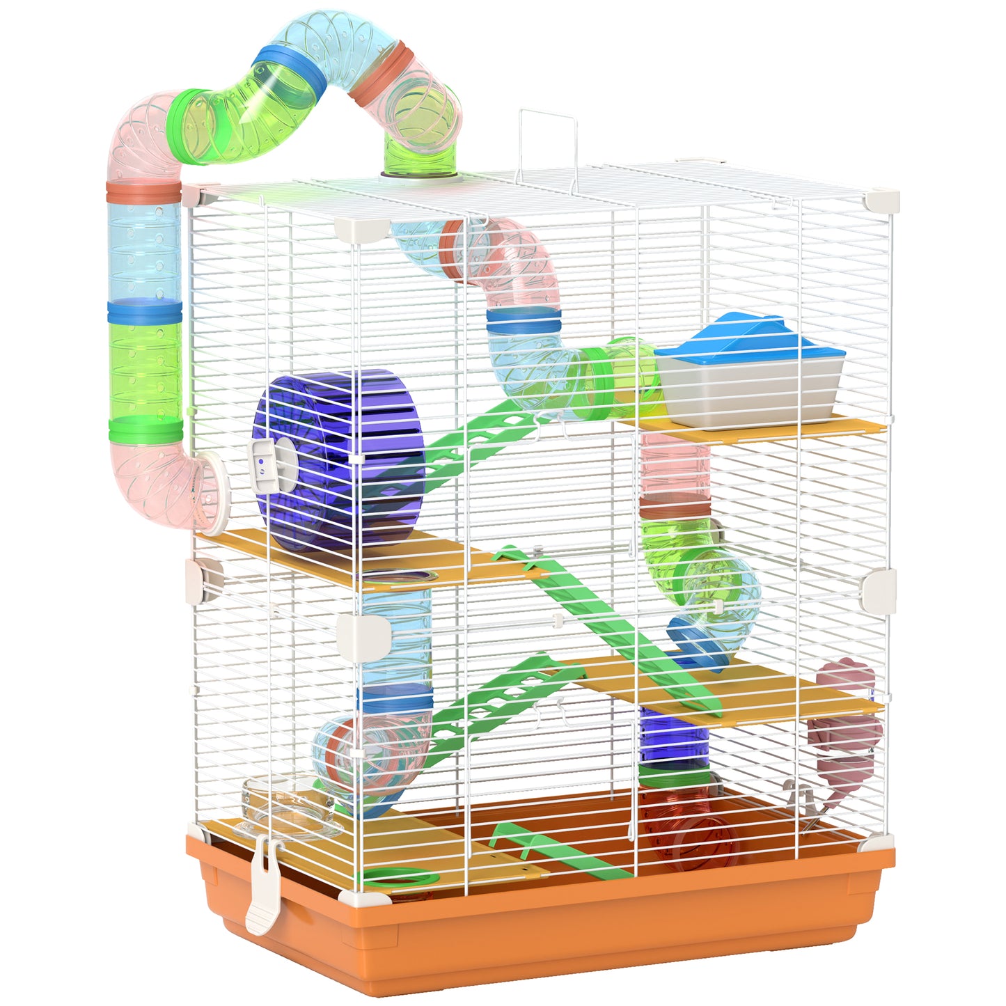 18inches 5 Tier Hamster Cage with Tubes and Tunnels Small Animal Cage with Portable Carry Handle Gerbil Cage with Water Bottle Food Dish Exercise Wheel Orange