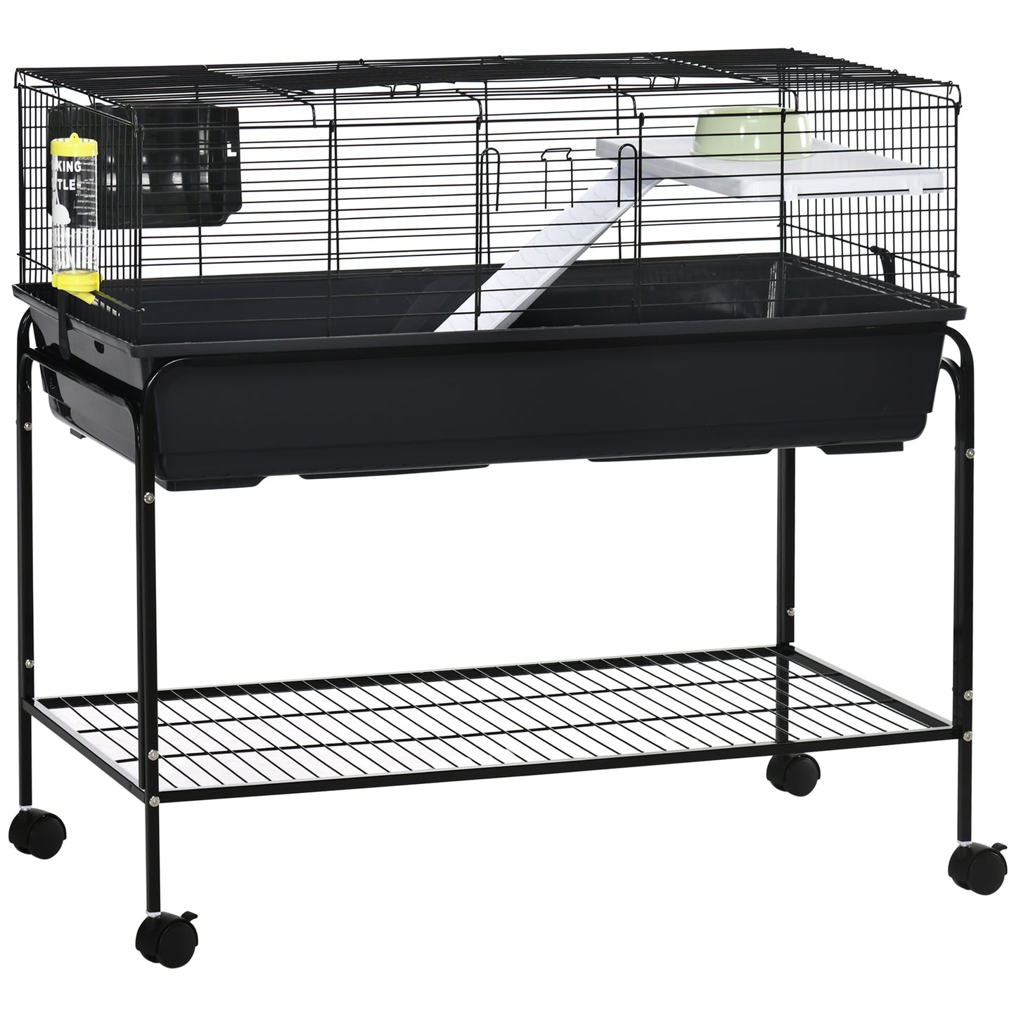 Two-Story Small Animal Cage Removable from Stand, Guinea Pig Cage, Hedgehog Cage, Chinchilla Cage, Ferret, with Shelf & Wheels, Pet Habitat, 39inches x 20.5inches x 36.5inches